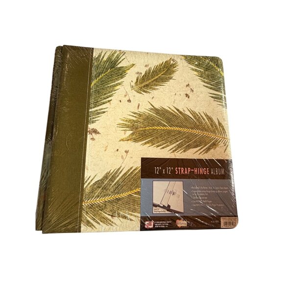 12" X 12" Strap-Hinge Scrapbook Album With Palm Leaf Print & Olive Spine - Picture 1 of 6